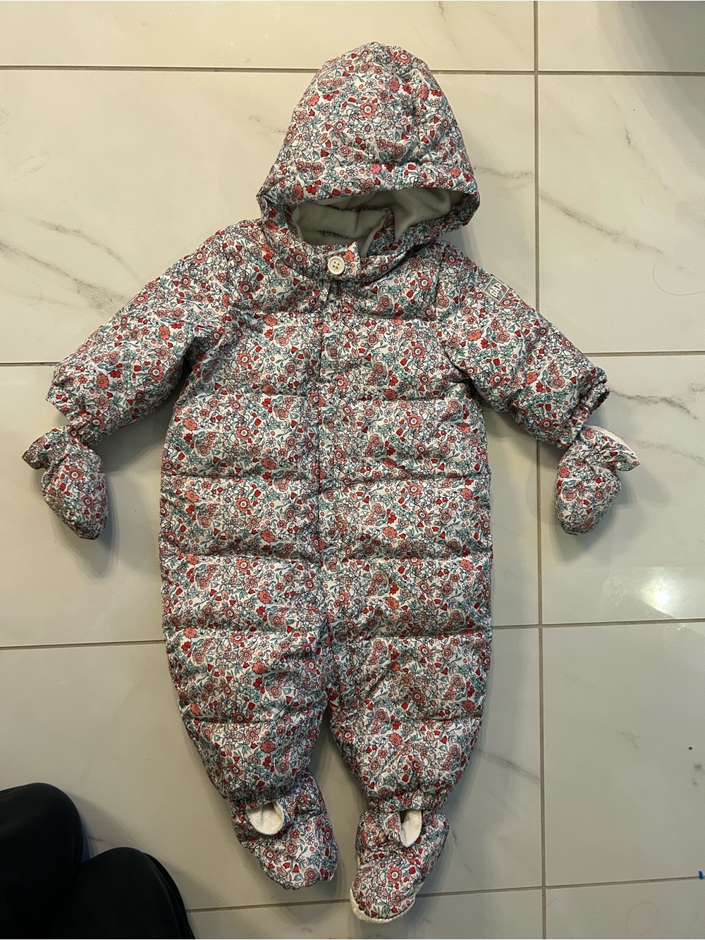 Floral Print Hooded Puffer One-Piece for Kids - Pink/Green BabyGap